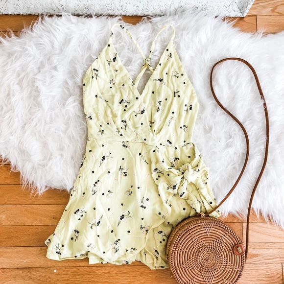 Free People Other - Free People Yellow Floral Tie Front Skort Romper